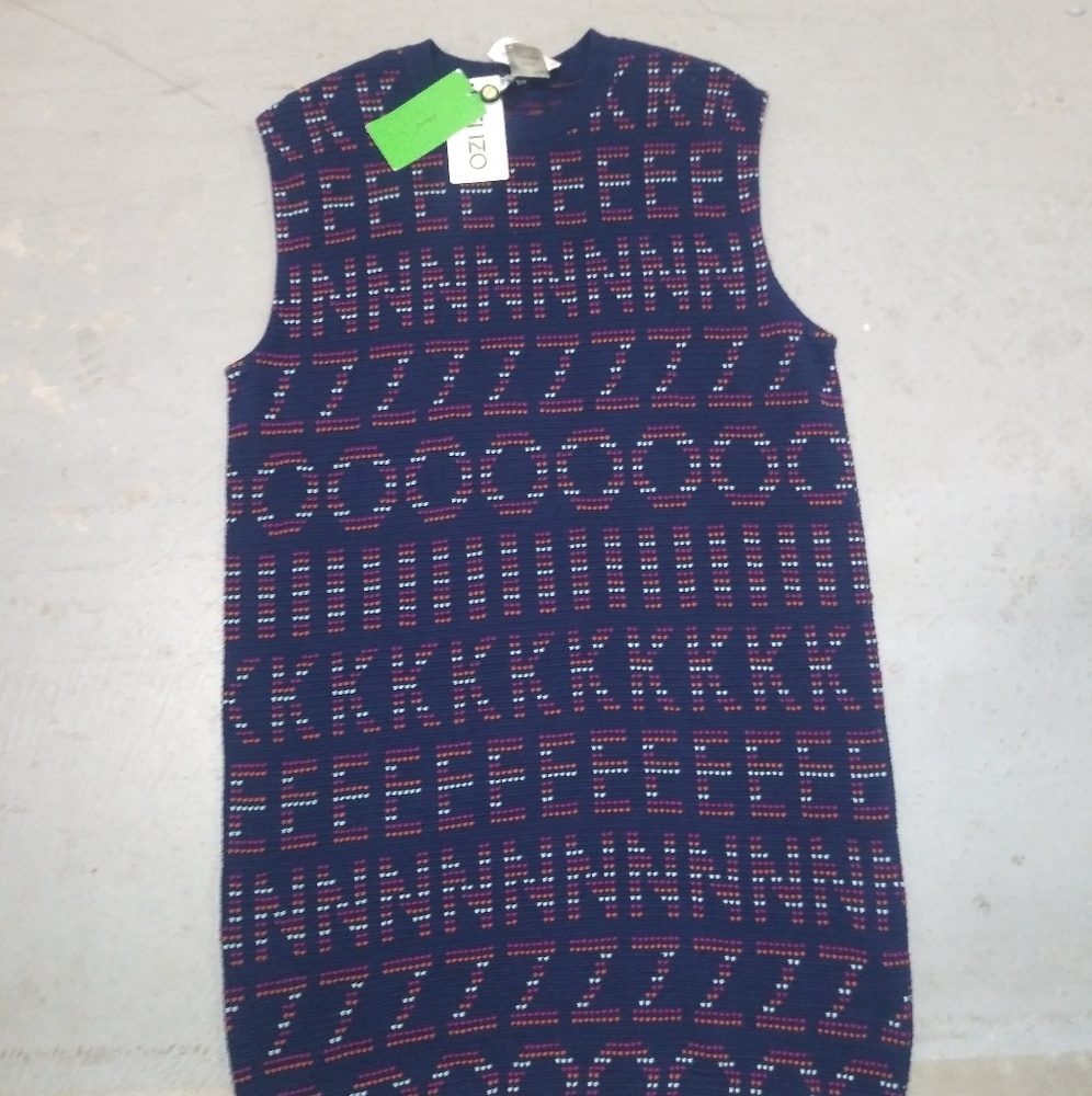 NWT KENZO Tunic Dress Knit Logo Print Size M